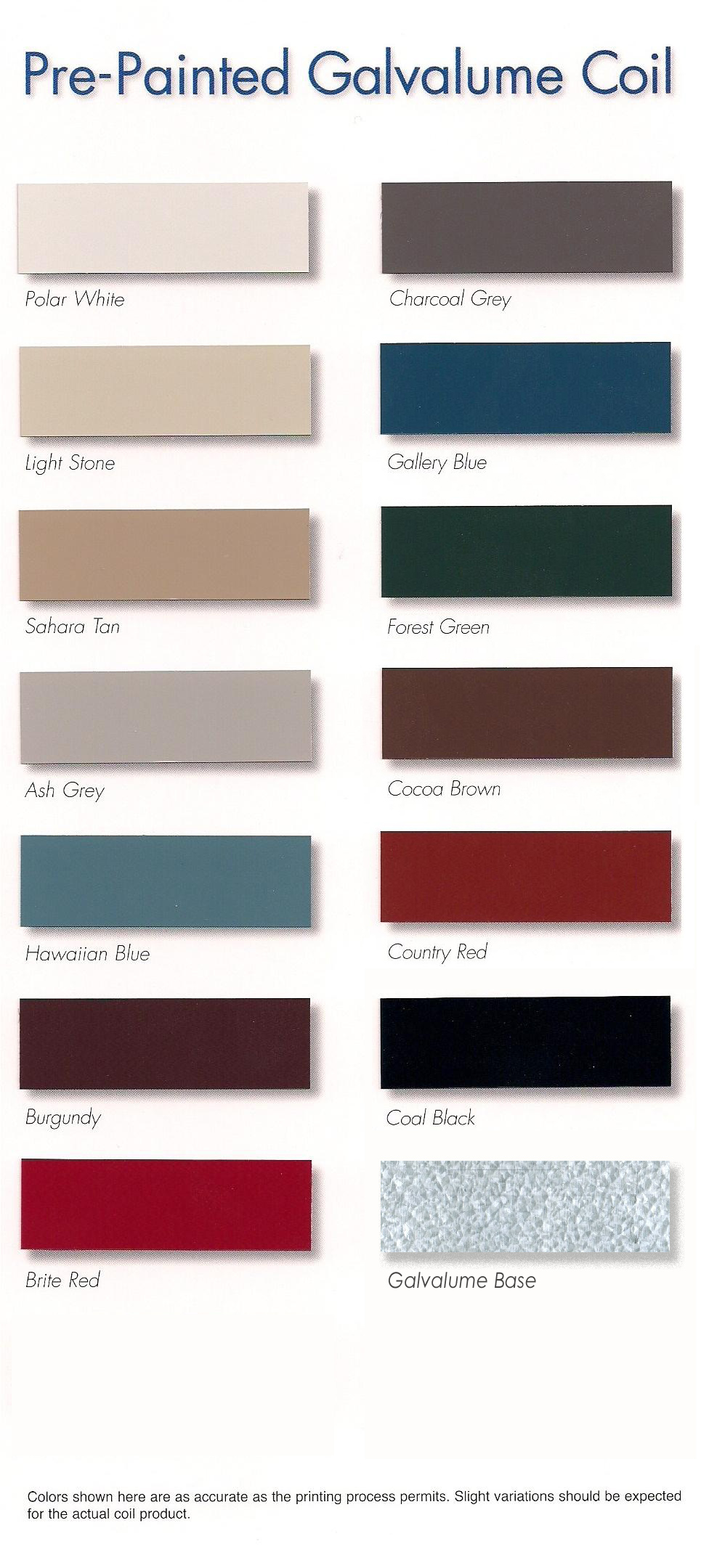 Tin Roofing Color Chart